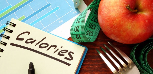 calories written in a diary. calorie counting concept.